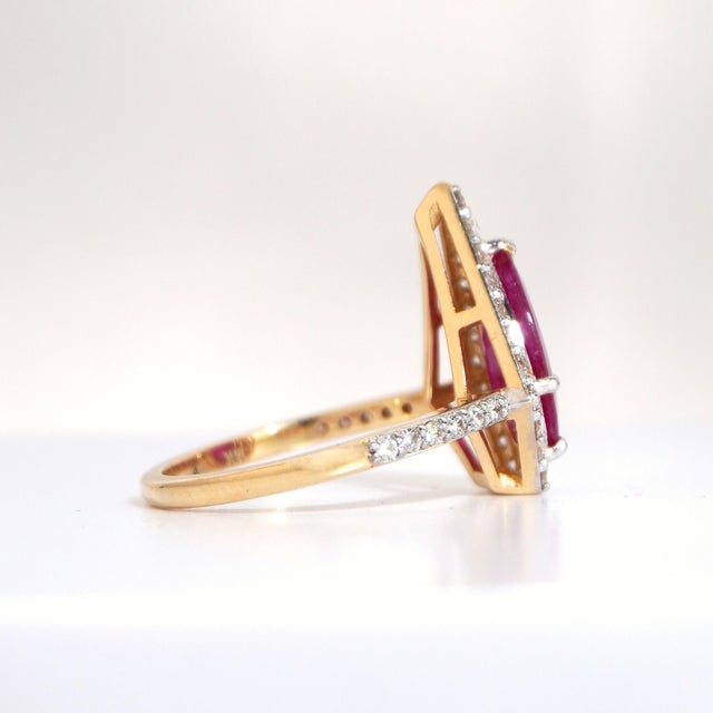 2020s 18k Yellow Gold Ruby & Diamond Ring With 2.33ct Pear-Cut Ruby For Sale - Image 5 of 9