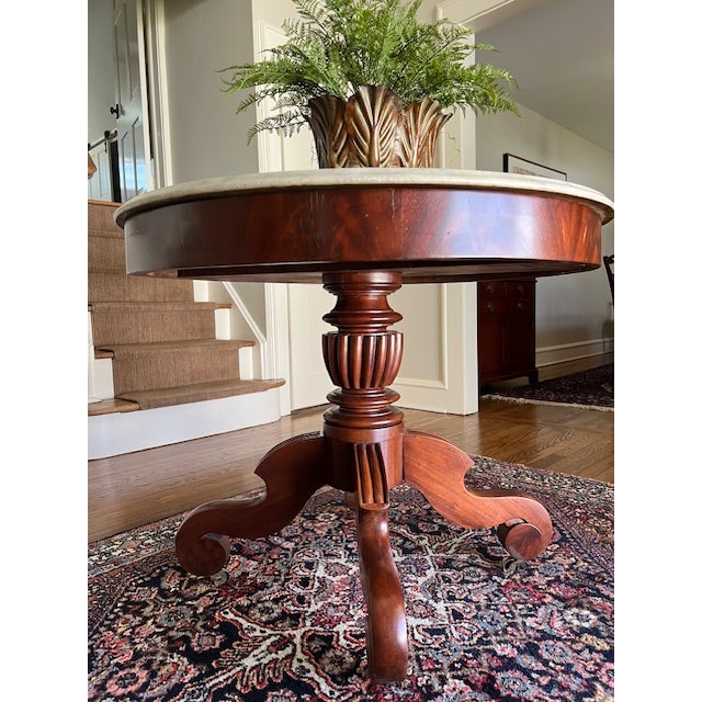 19th Century Antique 36" Marble Top Mahogany Center Table For Sale - Image 5 of 12