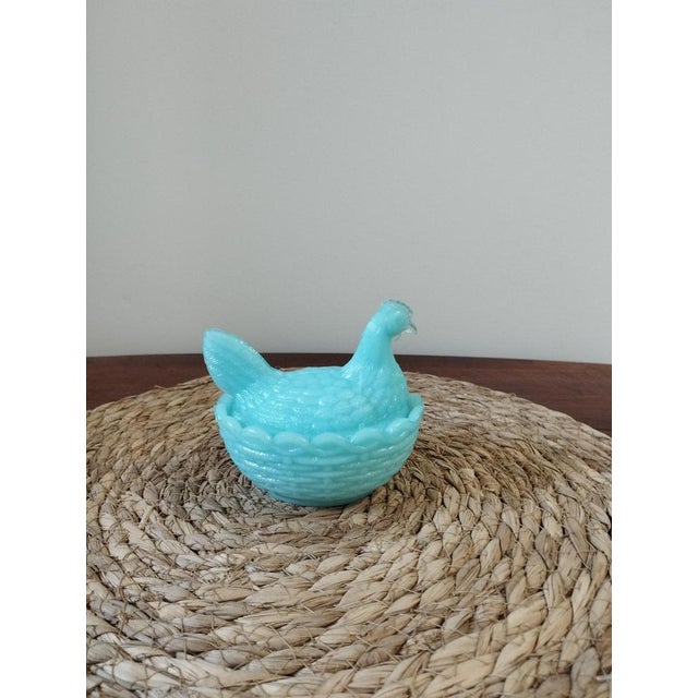 Zoomorphic Sugar Bowl in the Shape of Hen in Blue Opaline from Portieux Crystalworks For Sale - Image 12 of 17