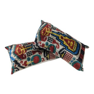 Contemporary Uzbeki Velvet Ikat Pillow Covers- A Pair For Sale