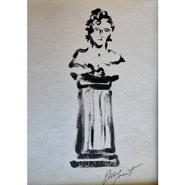 Classical, French-inspired sculpture painting in crisp modern black and white in traditional plein air. Paint on paper,...
