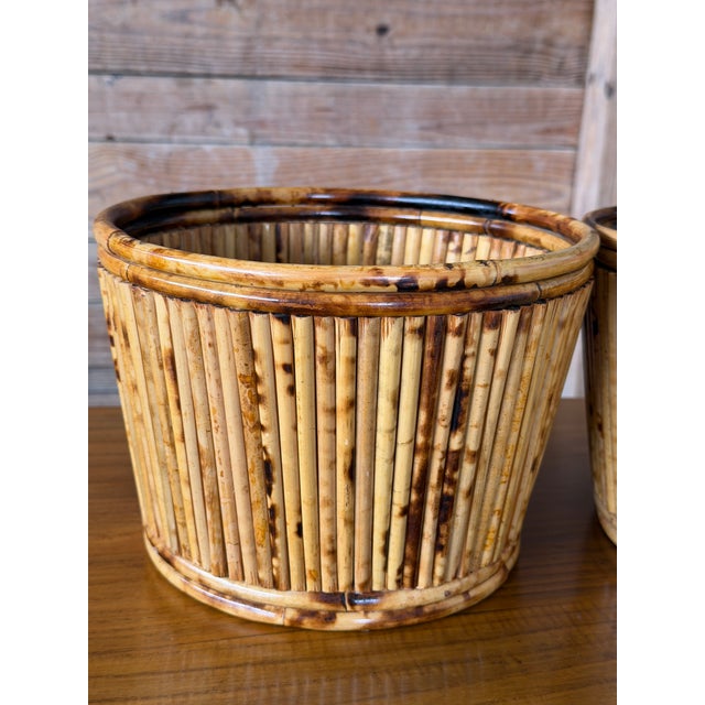 Pair of Vintage Tortoiseshell Bamboo Cache Pots or Planters For Sale - Image 9 of 11