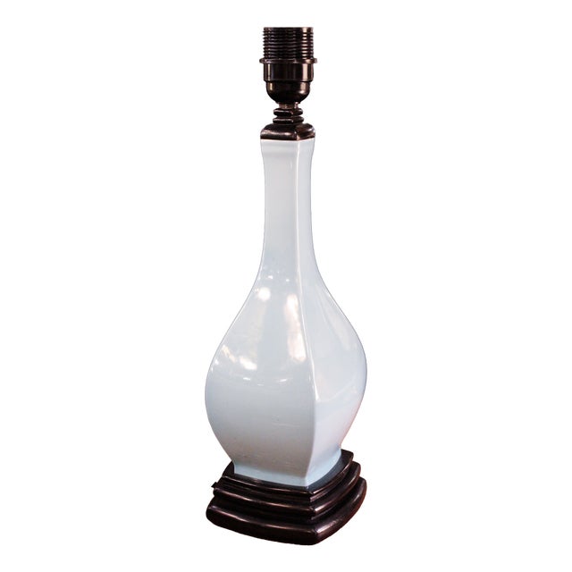 Light Blue and Black Glazed Ceramic Table Lamp from Manises, 1950s For Sale