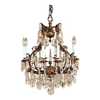 1910s French Crystal Eight Light Chandelier For Sale