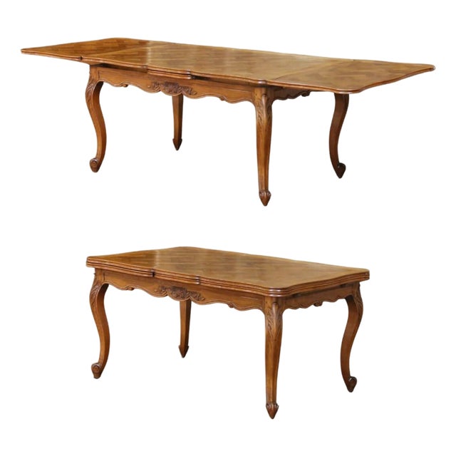 20th Century French Louis XV Oak Parquetry Refectory Dining Table With Leaves For Sale