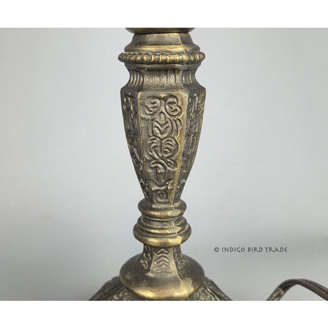 Bronze Vintage Flower Shaped Metal and Frosted Glass Shade Table Lamp For Sale - Image 8 of 10