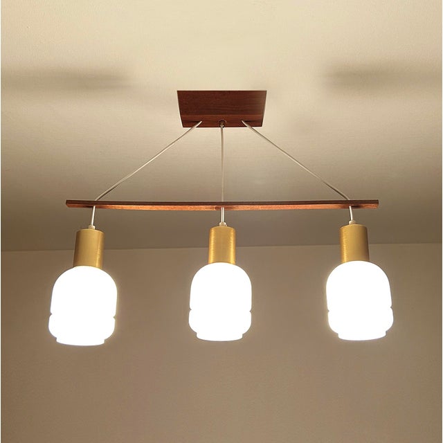 1960s Danish Pendant Light in Glass and Teak, 1960s For Sale - Image 5 of 18
