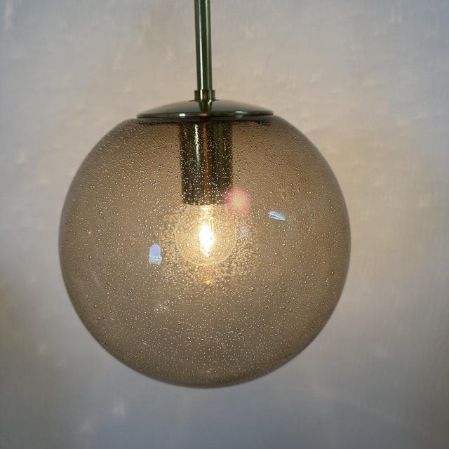 Brass and Smoked Glass Ball Pendant from Limburg Glashütte, 1970s For Sale - Image 12 of 18