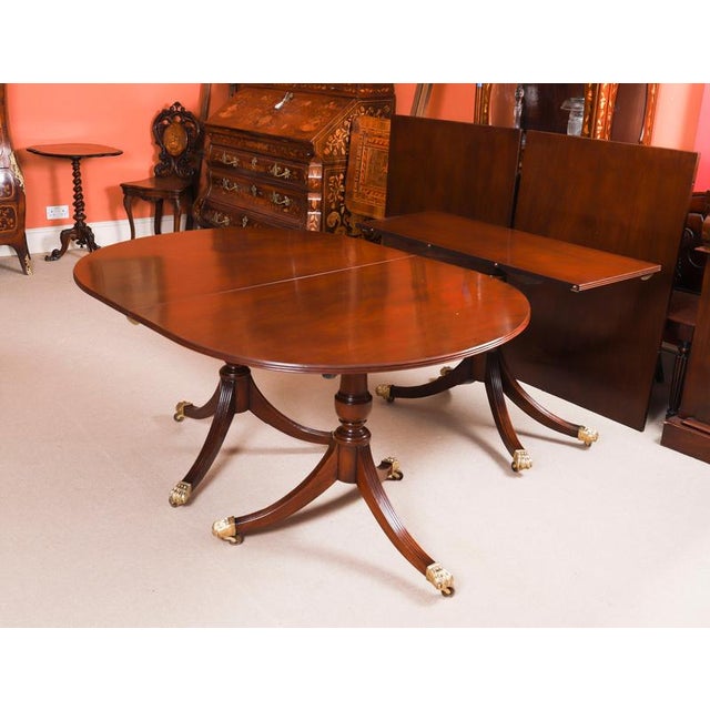 Antique Regency Revival 3-Pillar Dining Table and Shield Back Chairs, 1900s, Set of 13 For Sale - Image 12 of 15