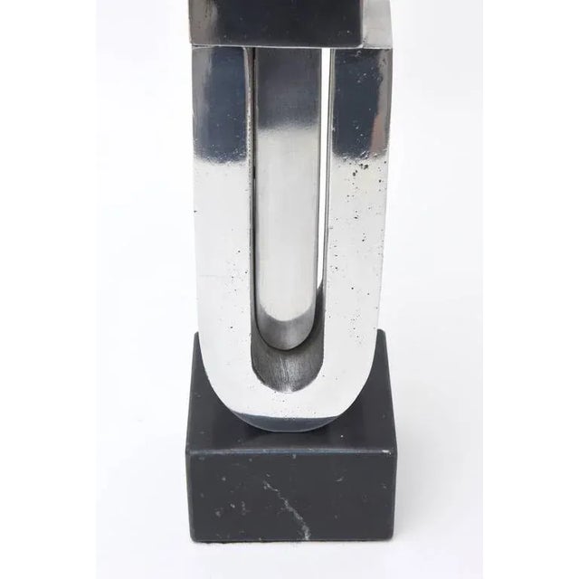 Metal Vintage Modernist Chrome and Black Marble Abstract Sculpture by Mary Preminger, 1968 For Sale - Image 7 of 10