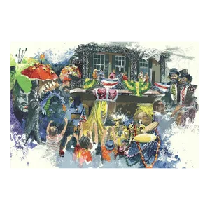 1977 Wayland Moore 'Parade Scene' Contemporary Multicolor Serigraph