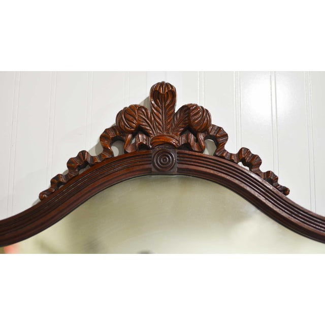 Mid 20th Century Mid Century Mahogany Wall Mirror With Floral Pediment For Sale - Image 5 of 10