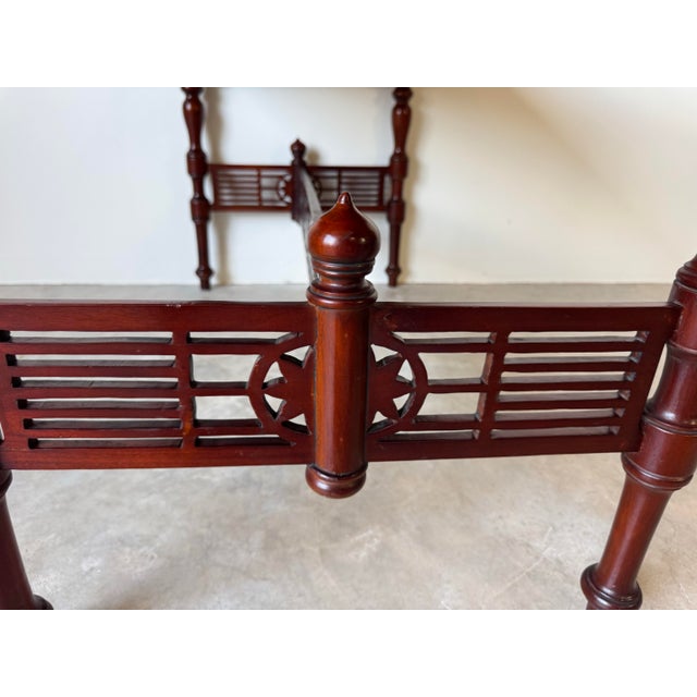Wood Vintage Chinese Carved Solid Mahogany Console Table With Latticework Details/ Sold For Sale - Image 7 of 11