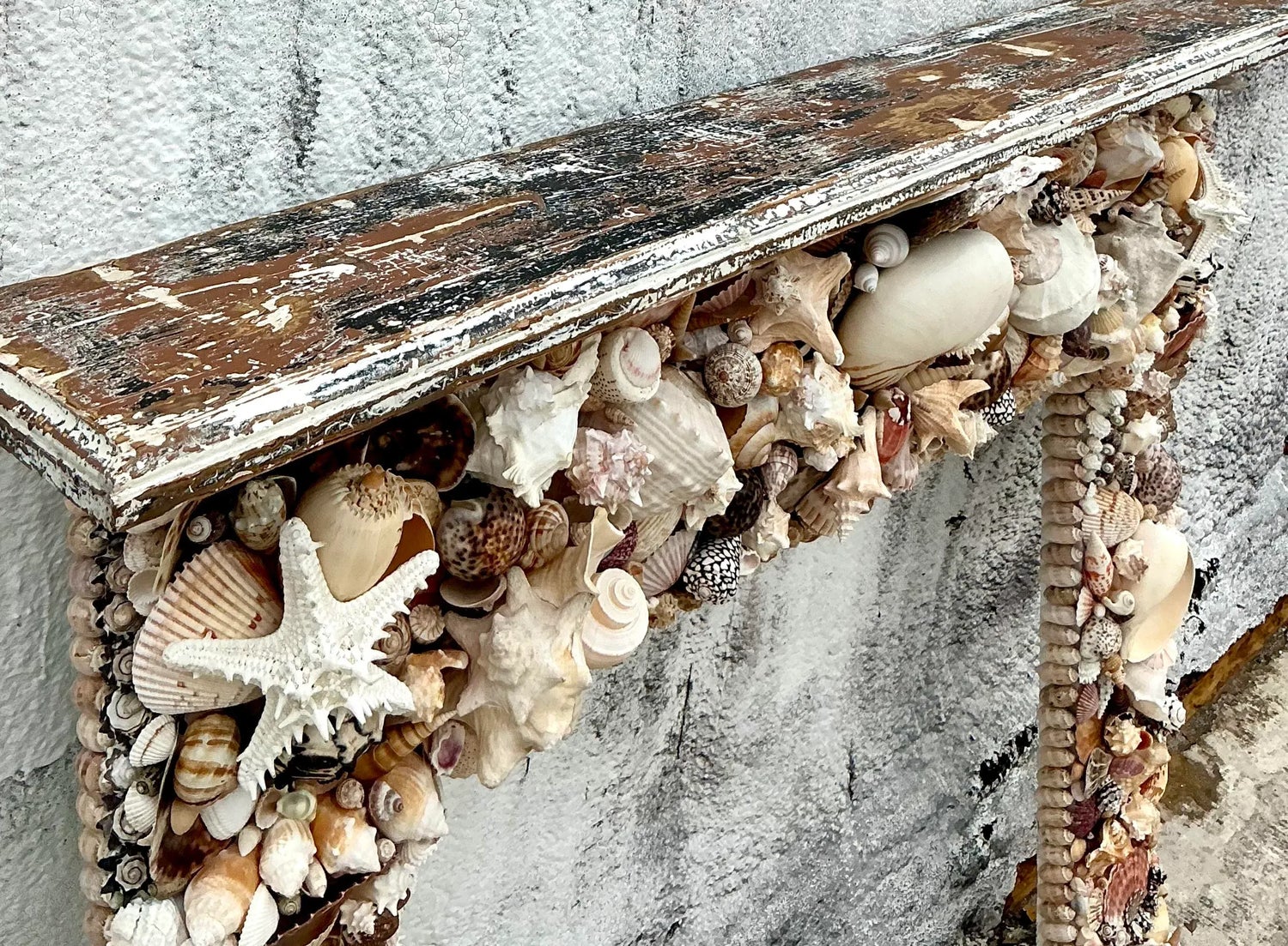 Vintage Boho Shell Encrusted Fireplace Surround - Side view