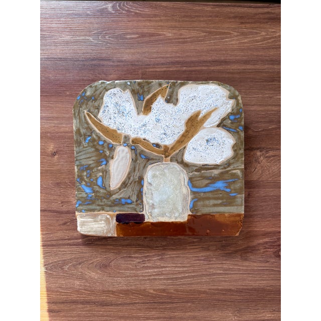 Ceramic Handmade Ceramic Wall Art, Abstract Floral Pottery Plaque, Modern Still Life Flower Vase Clay Painting, Unique Stoneware Wall Decor, 11x10.2 Inches, For Sale - Image 7 of 7