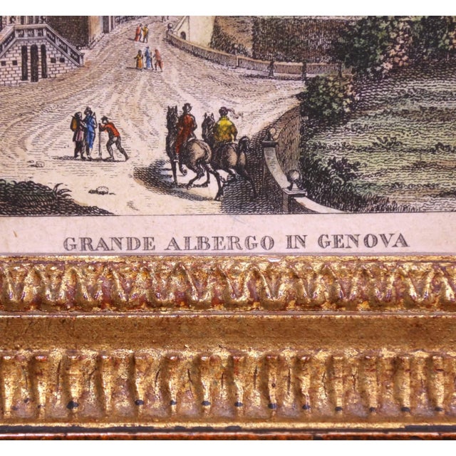 French 19th Century French Hand Colored Engraving of Genoa by Zucchagni in Gilt Frame For Sale - Image 3 of 14