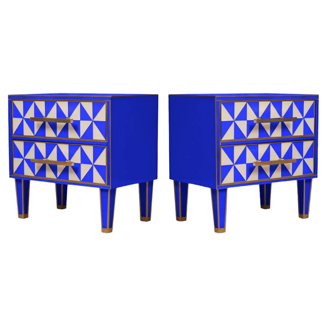 Blue and White Optical Effect Nightstands in Murano Glass from Justfurnituress SRL, Set of 2 For Sale - Image 6 of 6
