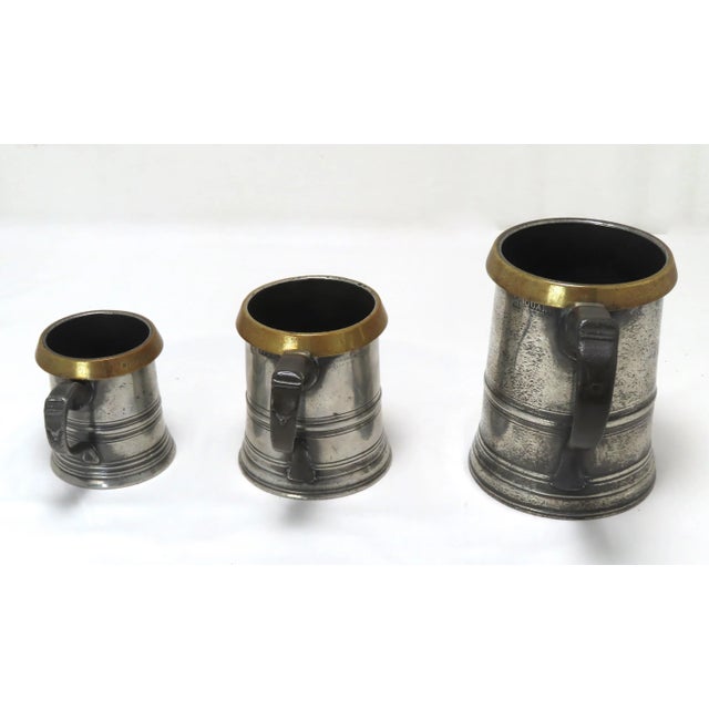 Authentic Matched Set of 3 London Pewter & Brass Imperial Measures Circa Mid 19th Century For Sale - Image 4 of 13