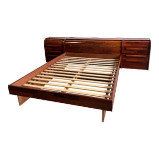 1980s Rosewood Queen Size Bed With Matching Nightstands - Made in Belgium For Sale