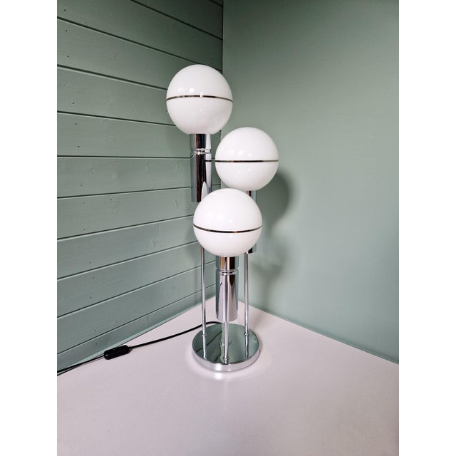Space Age Floor Lamp in Chromed Metal and White Opaline Glass Globe from Sölken Leuchten, 1970 For Sale - Image 14 of 14