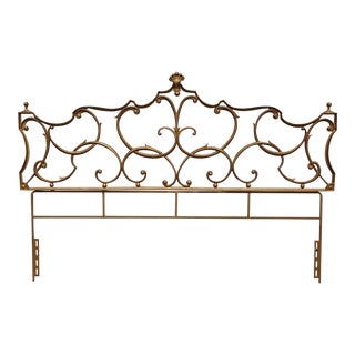 Vintage Hollywood Regency Gold Metal King Ornate Scrolled Headboard French For Sale