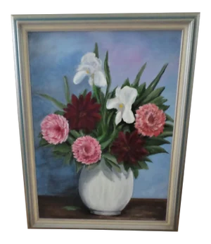 Mid 20th Century Still Life Vase of Flowers Oil Painting, Framed