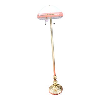 Vintage Post Modern Brass Lamp With Glass Shade For Sale