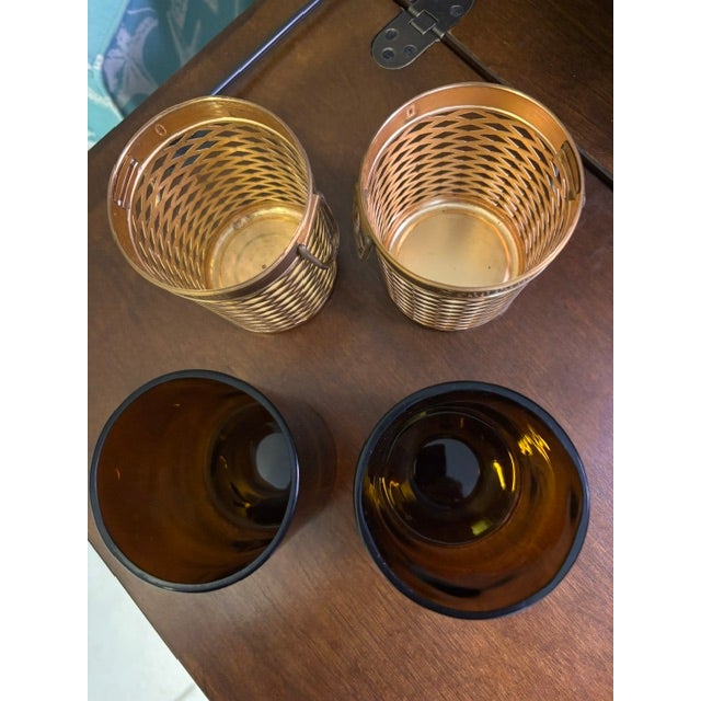 Vintage Seagram’s Scovill Barware Cups With Amber Glass Liners — Pair For Sale - Image 6 of 8