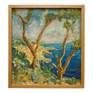 Vintage Mid Twentieth Century Postimpressionist " Stupiste, Komiza " Framed Original Adriatic Seascape Impasto Oil Painting For Sale