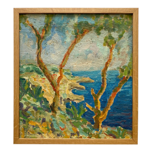 Vintage Mid Twentieth Century Postimpressionist " Stupiste, Komiza " Framed Original Adriatic Seascape Impasto Oil Painting