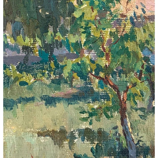 Vintage Ukrainian Impressionist Oil Painting, Rural Landscape, 1963 For Sale - Image 4 of 6