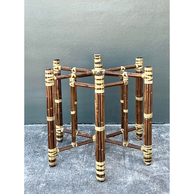 Mid-Century Modern Vintage Bundled Rattan Dining Table Pedestal For Sale - Image 3 of 12