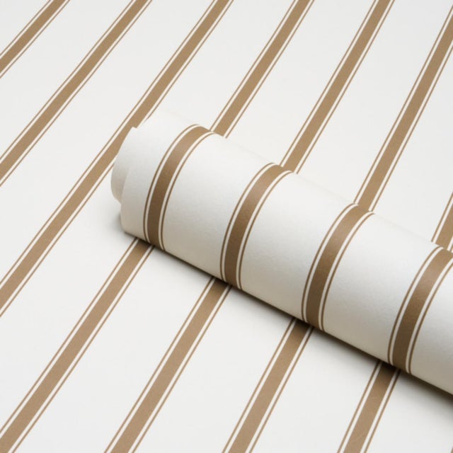Schumacher Sample - Schumacher Westerly Stripe Wallcovering In Burlap For Sale - Image 4 of 6
