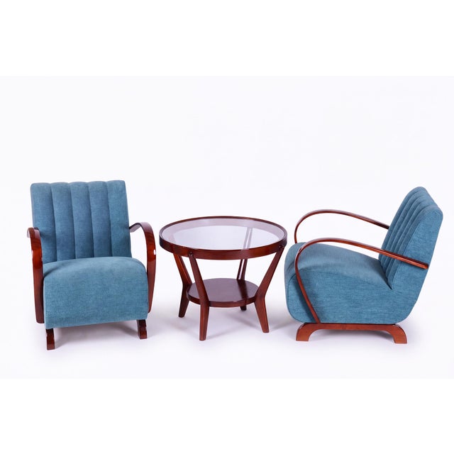 Art Deco Lounge Chairs and Table in Oak and Walnut by Jindrich Halabala for Up Závody, 1940s, Set of 3 For Sale - Image 16 of 16