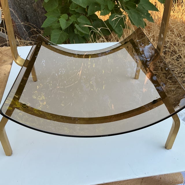 Brass MCM Brass and Glass Modern Fireplace Wood Holder For Sale - Image 8 of 16