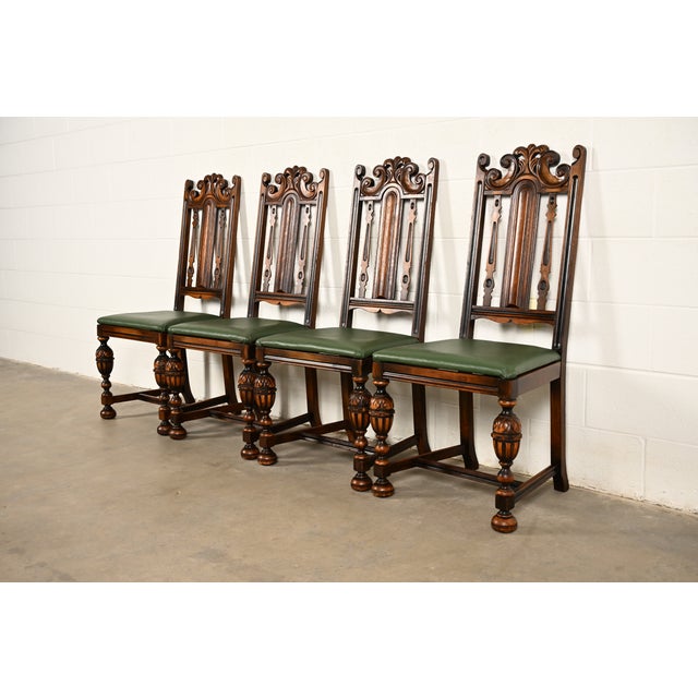 English Berkey & Gay Antique English Jacobean Carved Walnut Dining Chairs, Set of Four For Sale - Image 3 of 15