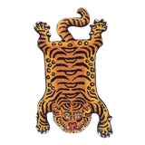 1990s Vintage Tibetan Tiger Hunting Shape Persian Rug For Sale