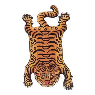 1990s Vintage Tibetan Tiger Hunting Shape Persian Rug For Sale