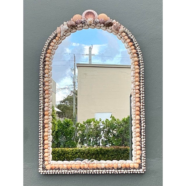 Vintage Boho Shell Encrusted Arched Mirror For Sale - Image 10 of 11