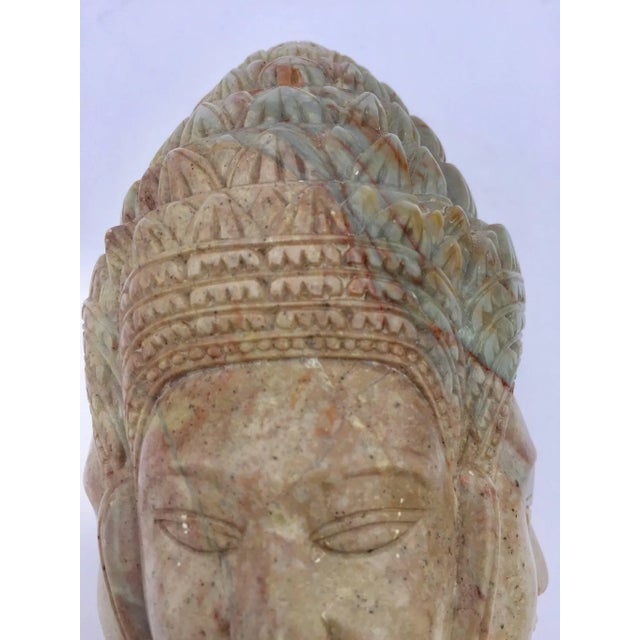 Brown Soapstone Hand-Carved Bust of Brahma With Four Faces For Sale - Image 8 of 13