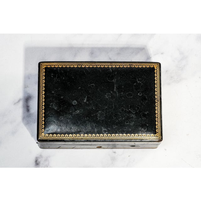 A handsome example of mid-century Italian design, this vintage black leather jewelry or trinket box dates to the 1950s or...
