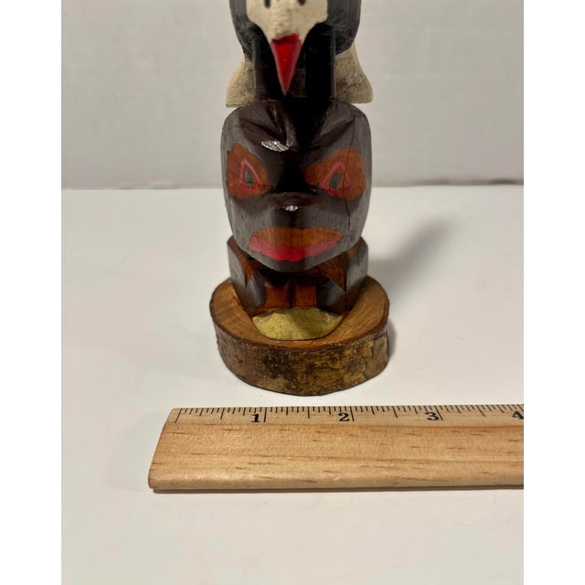 Wood 1962 Vintage Eagle and Bear Hand Carved Wooden Totem Pole 6.5" For Sale - Image 7 of 7