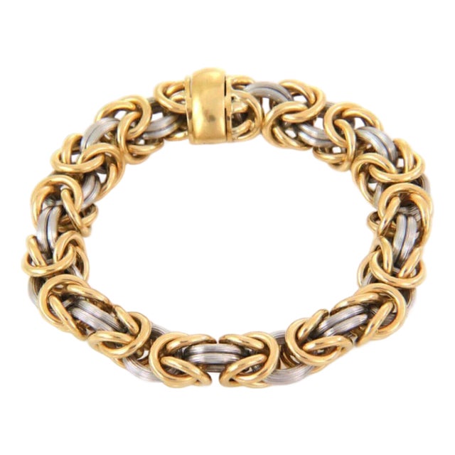 Rom Germany 18k Yellow Gold & Platinum Byzantine Link Bracelet For Sale