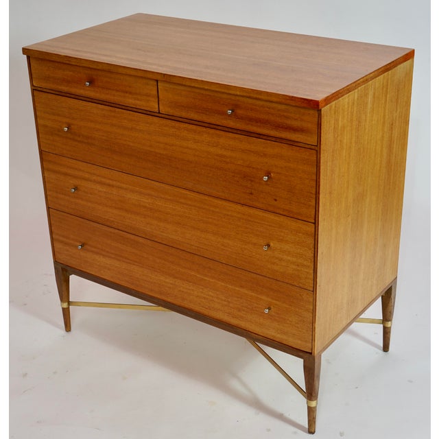 Wood 1960s Mid Century Modern Paul McCobb for Calvin Group Mid Century Brass X-Base Dresser Chest of Drawers Made of Mahogany For Sale - Image 7 of 11