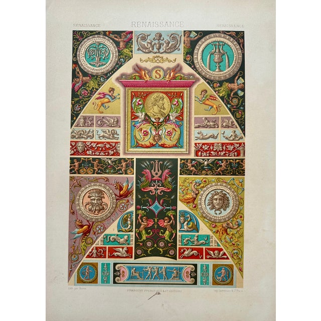 Set of 2 original chromolithographs from L'Ornement Polychrome (1873) by renowned French artist and historian Albert-...
