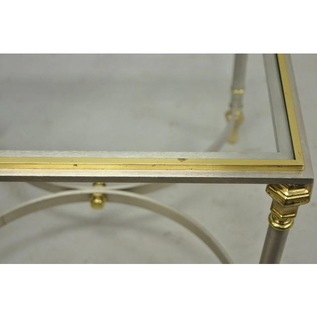 Vintage French Directoire Maison Jansen Style Steel Brass Low Square Side Table For Sale - Image 11 of 17