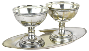 Art Nouveau Silvered Brass Goblets on Tray by Argentor, 1910, Set of 3
