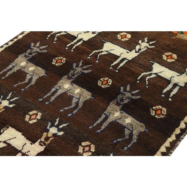 Rug & Kilim 1950s Vintage Gabbeh Tribal Rug in Beige-Brown With White Animal Pictorial Patterns For Sale - Image 4 of 8