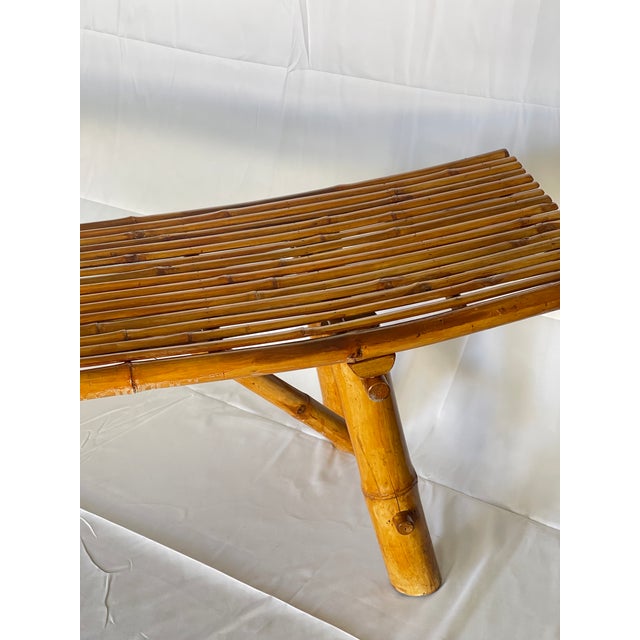 Oversized 73" Mid-Century Curved Bamboo Sling Bench – Japanese Zen Style For Sale - Image 12 of 16