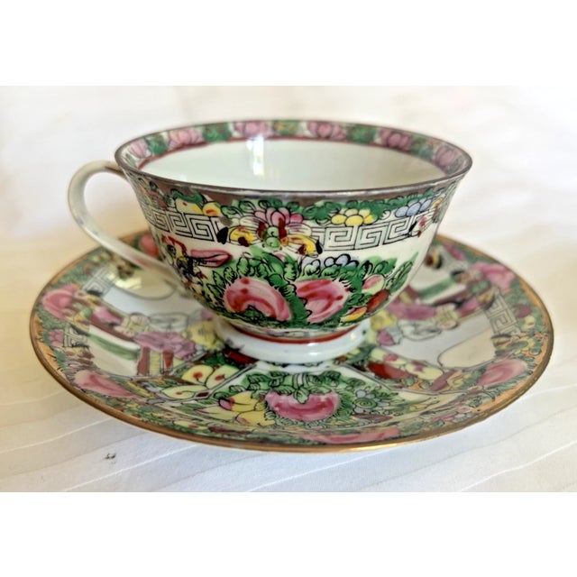 1940s Medallion Tea Cup & Saucer Sets Set of 2 - 4 pcs For Sale - Image 10 of 17